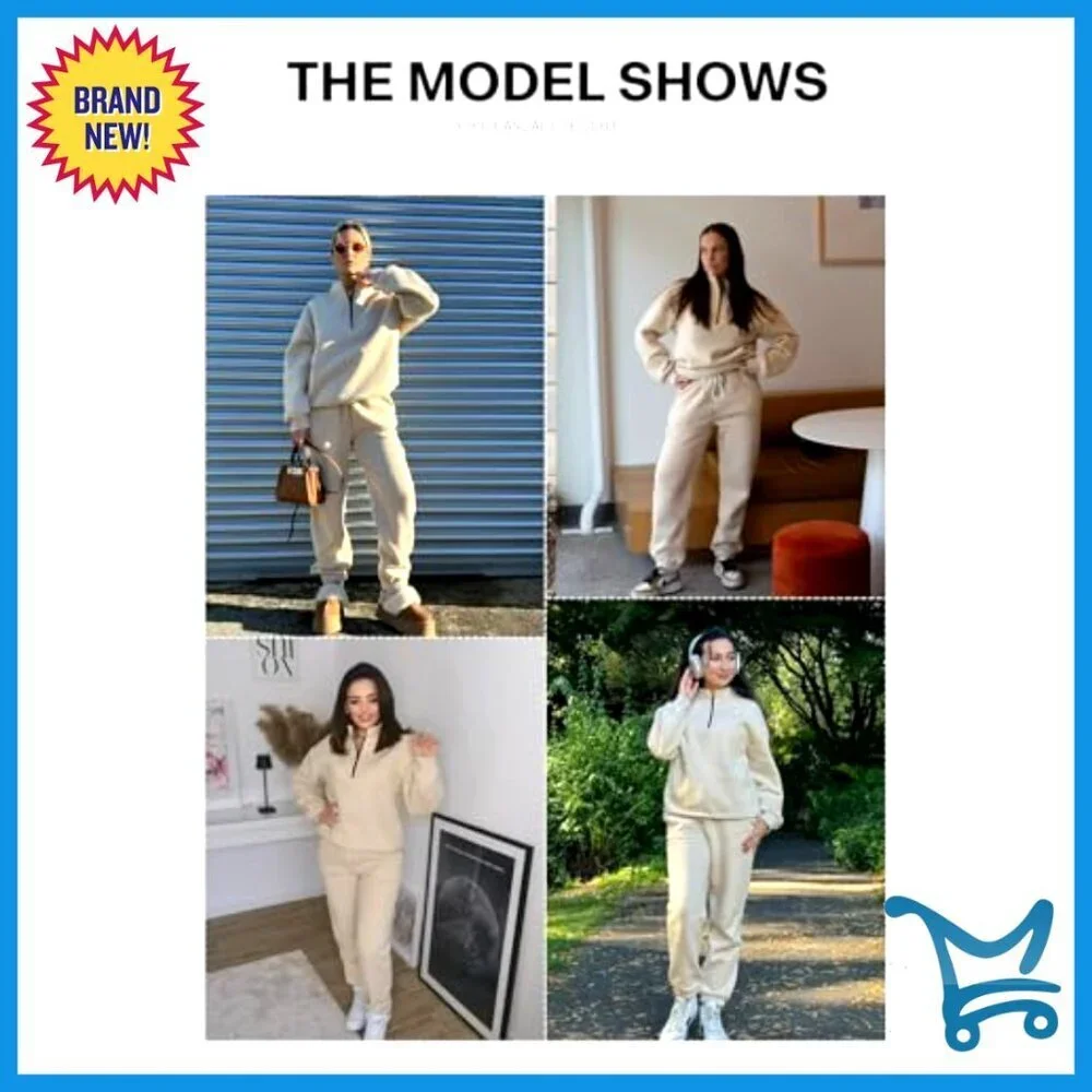 Oversized Half Zip Sweatsuit Set Fleece Lined Joggers Active Lounge Wear